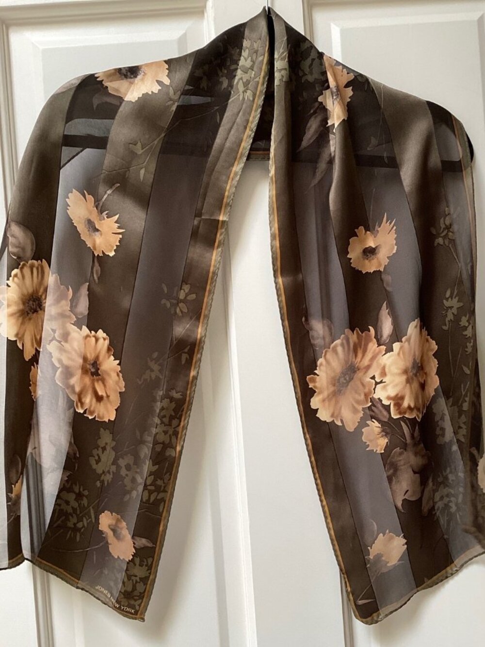 Jones New York brown and gold flowered scarf (51" x 10")